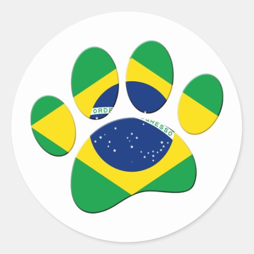 Brazil Flag Dog Paw Print Classic Round Sticker