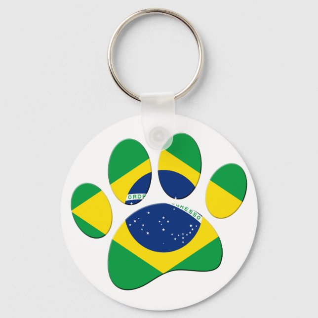 Brazil Flag Dog Paw Print Keychain (Front)