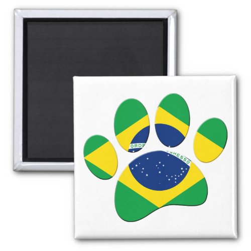 Brazil Flag Dog Paw Print Magnet