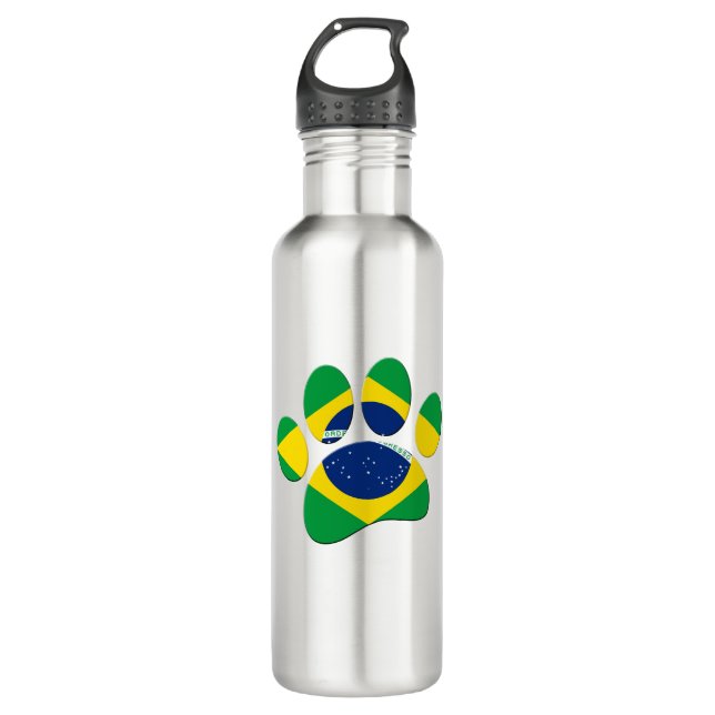 Brazil Flag Dog Paw Print Stainless Steel Water Bottle (Front)