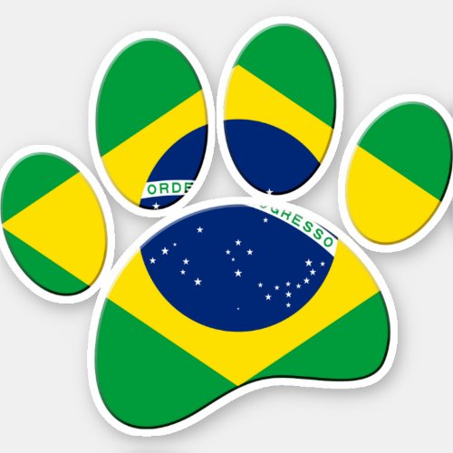 Brazil Flag Dog Paw Print Sticker