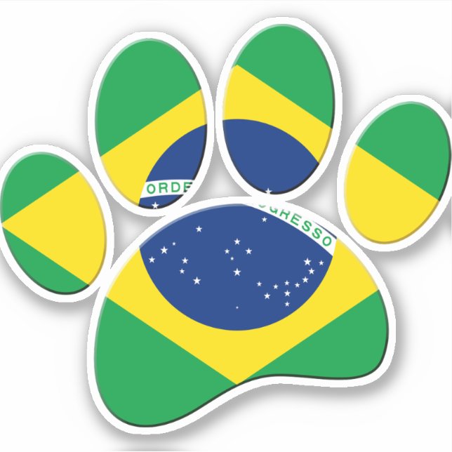 Brazil Flag Dog Paw Print Sticker (Front)