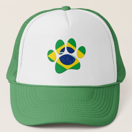 Brazil Flag Dog Paw Print Trucker Hat