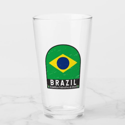 Brazil Flag Emblem Distressed Vintage Glass