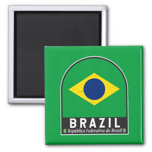 Brazil Flag Emblem Distressed Vintage Magnet