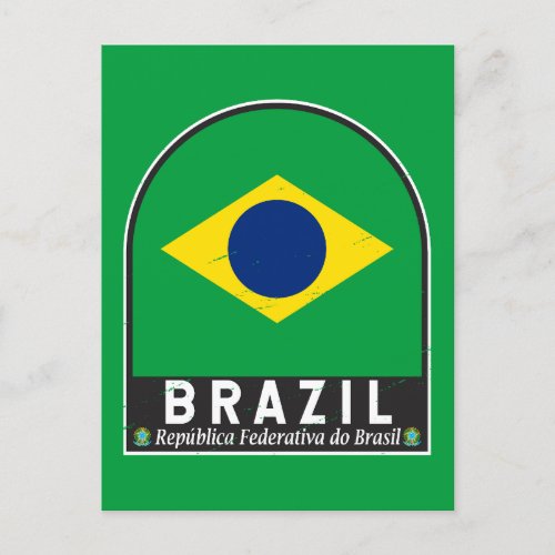 Brazil Flag Emblem Distressed Vintage Postcard