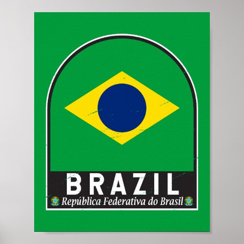 Brazil Flag Emblem Distressed Vintage Poster