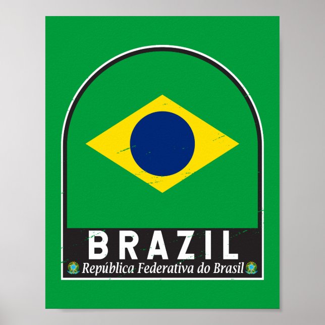 Brazil Flag Emblem Distressed Vintage Poster (Front)