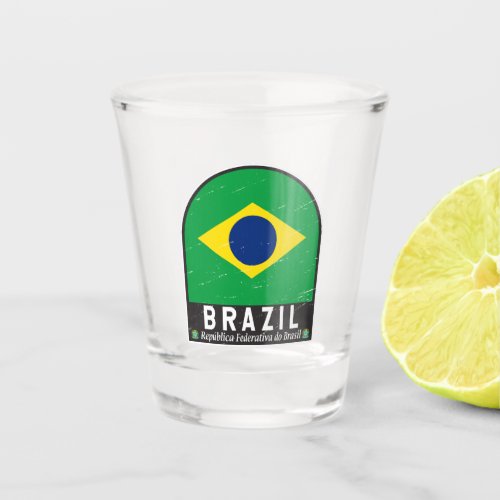 Brazil Flag Emblem Distressed Vintage Shot Glass