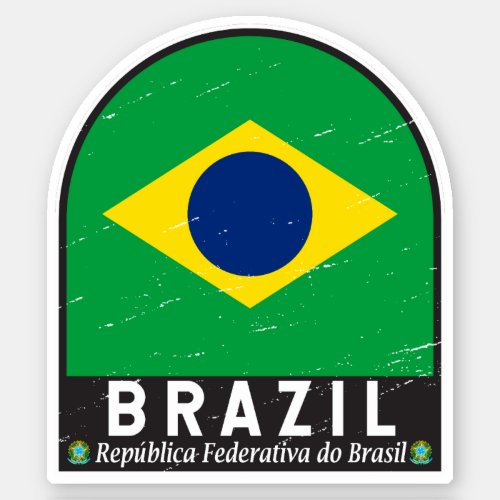 Brazil Flag Emblem Distressed Vintage Sticker