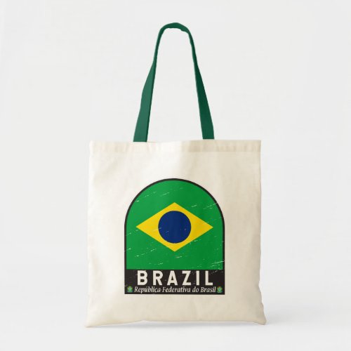 Brazil Flag Emblem Distressed Vintage Tote Bag