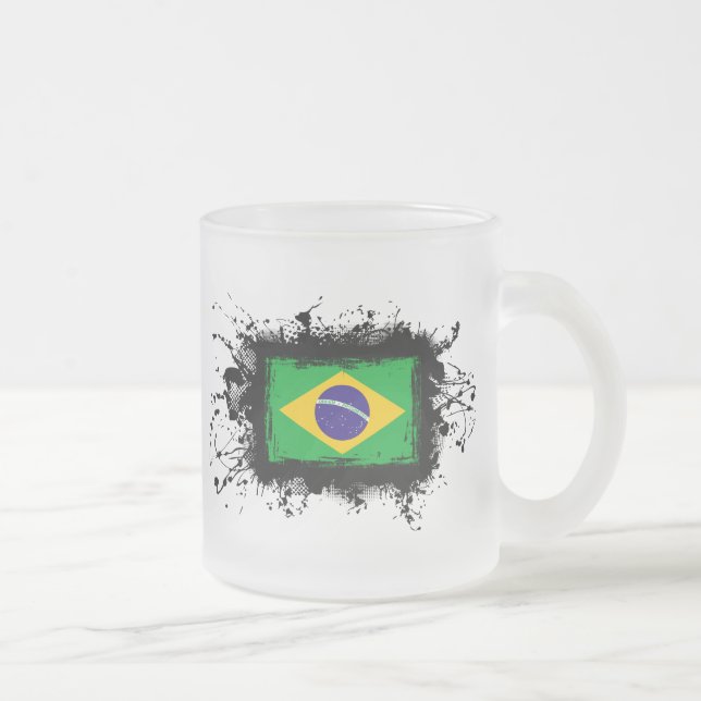 Brazil Flag Frosted Glass Coffee Mug (Right)