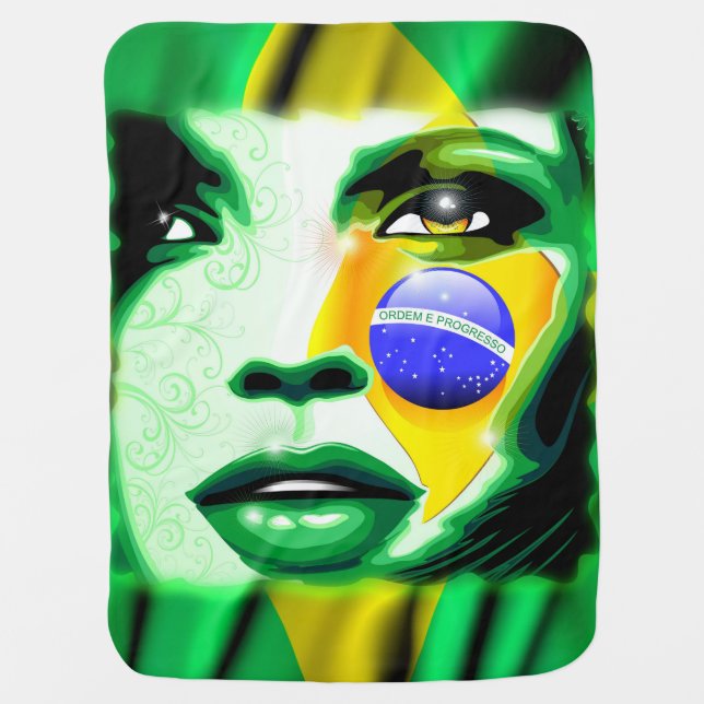Brazil Flag Girl Portrait Baby_Blanket Stroller Blanket (Front)