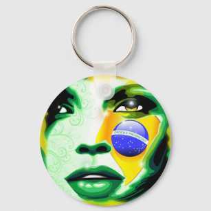 Brazil Flag Girl Portrait Keychain