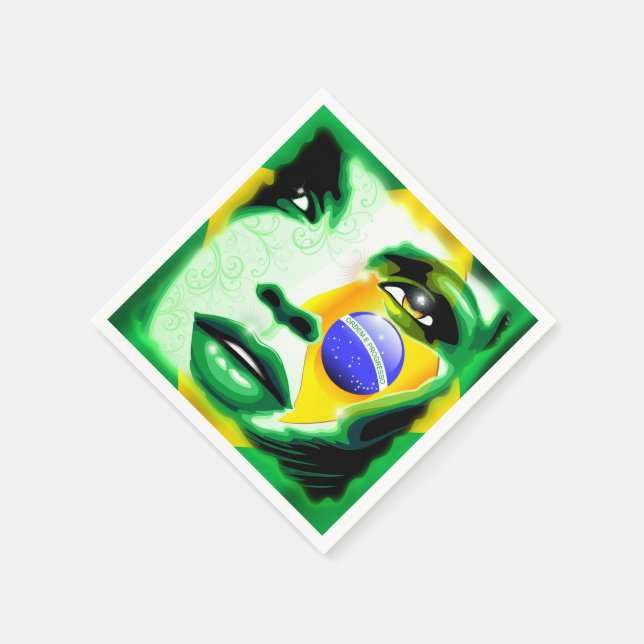 Brazil Flag Girl Portrait Paper_Cocktail_Napkins Paper Napkins (Corner)