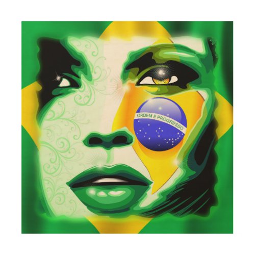 Brazil Flag Girl Portrait wood_canvas Wood Wall Art