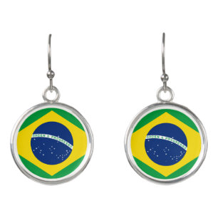 BRAZIL FLAG GOLD GREEN EARRINGS