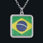 Brazil Flag *Hand-sketch* Brazilian Silver Plated Necklace<br><div class="desc">Square Necklace</div>