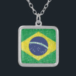 Brazil Flag *Hand-sketch* Brazilian Silver Plated Necklace<br><div class="desc">Square Necklace</div>