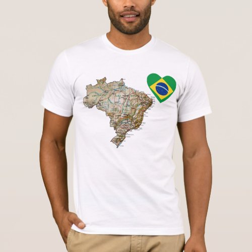 Brazil Flag Heart and Map T_Shirt