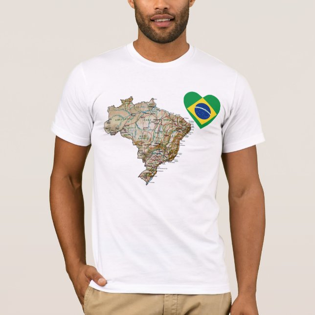 Brazil Flag Heart and Map T-Shirt (Front)