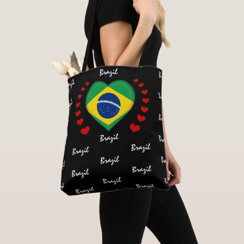 Brazil Flag  Heart Brazilian Flag fashion sport Tote Bag