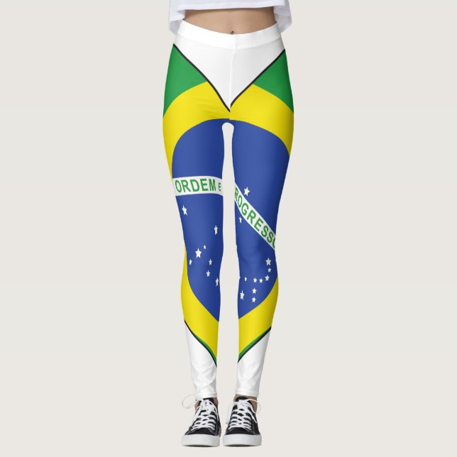 Brazil Flag Heart Leggings (Front)