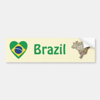 Brazil Flag Heart + Map Bumper Sticker