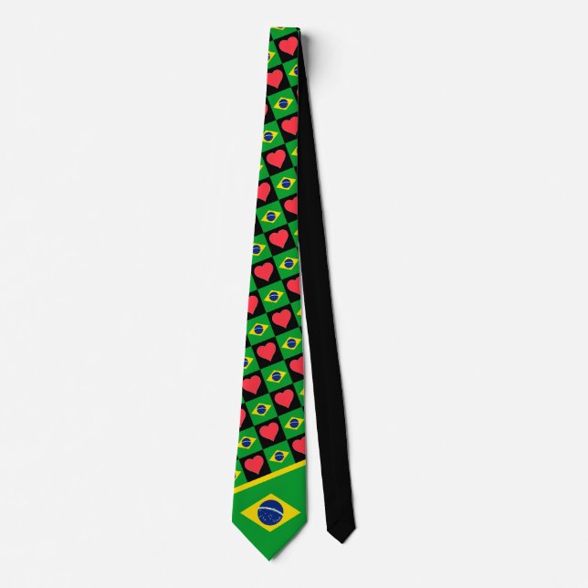 Brazil Flag Heart Pattern Brazilian National Pride Neck Tie (Front)