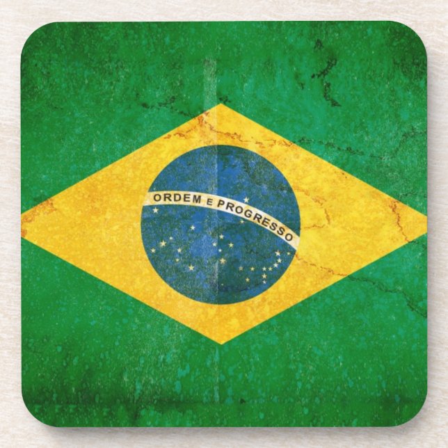 Brazil Flag in Grunge Beverage Coaster (Front)