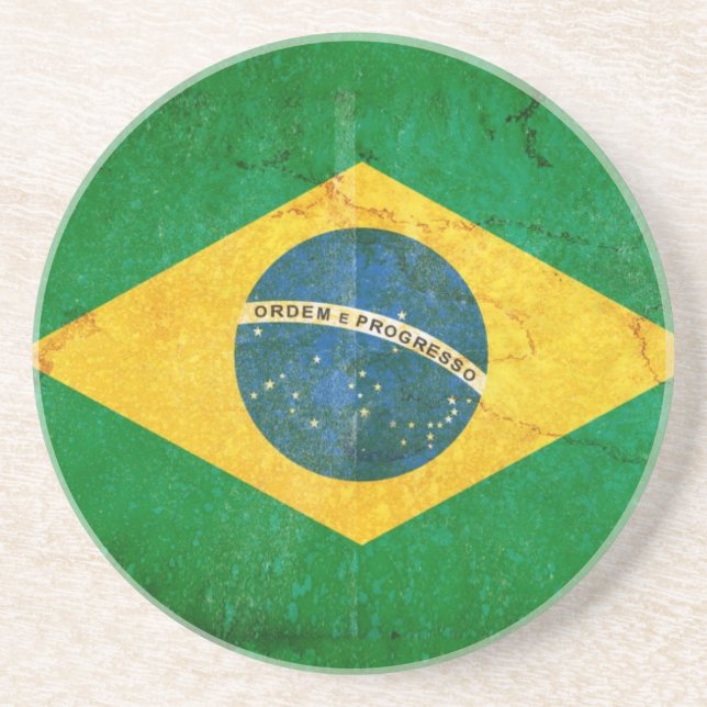 Brazil Flag in Grunge Sandstone Coaster (Front)