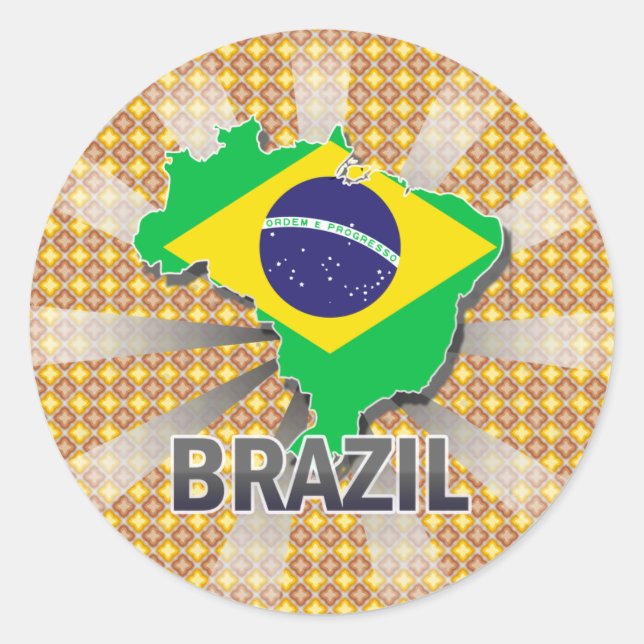 Brazil Flag Map 2.0 Classic Round Sticker (Front)