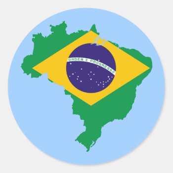 Brazil Flag Map Classic Round Sticker by flagart at Zazzle