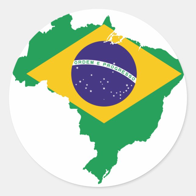 brazil flag map classic round sticker (Front)