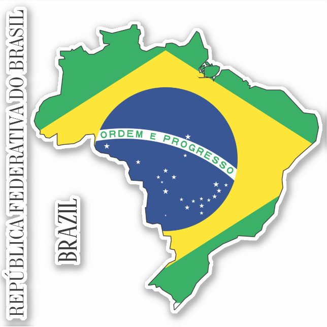 Brazil Flag Map Outline Sticker (Front)