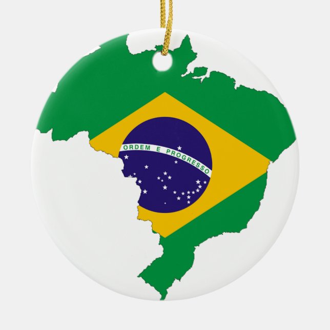 Brazil Flag Map Symbol Brazilian Country Ceramic Ornament (Front)