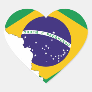 Brazil Flag Map Symbol Brazilian Country Heart Sticker