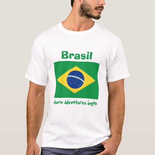 Brazil Flag  Map  Text T_Shirt