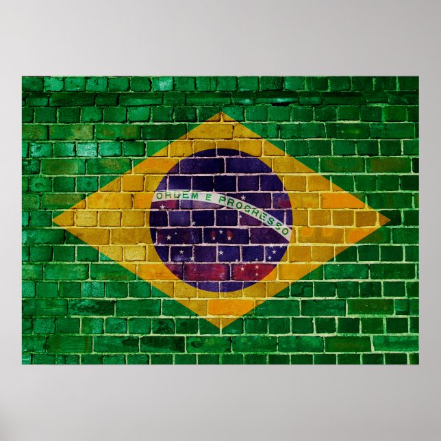 Brazil flag on a brick wall poster (Front)