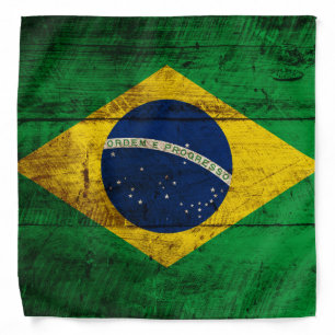 Brazil Flag on Old Wood Grain Bandana