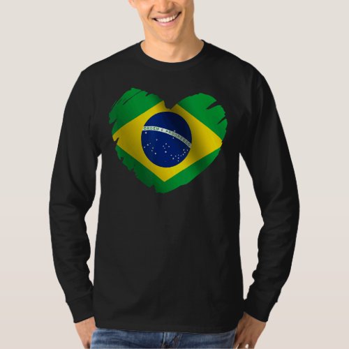 Brazil Flag On Shape Of Heart Brazilian Brazil   T_Shirt