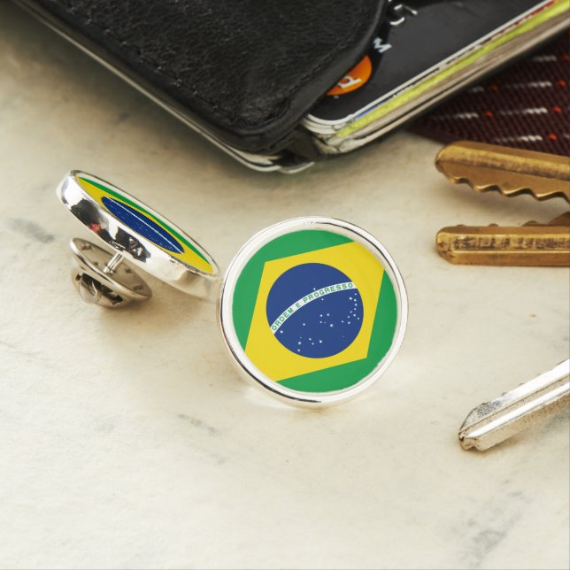 Brazil flag Planet Jill Round Lapel Pin (In Situ)
