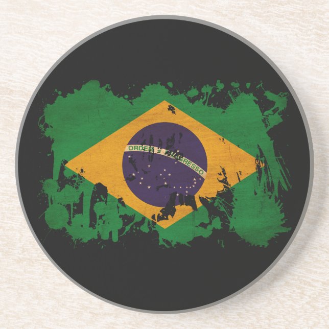 Brazil Flag Sandstone Coaster (Front)