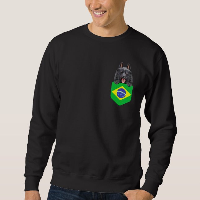 Brazil Flag Schipperke Dog In Pocket Sweatshirt (Front)