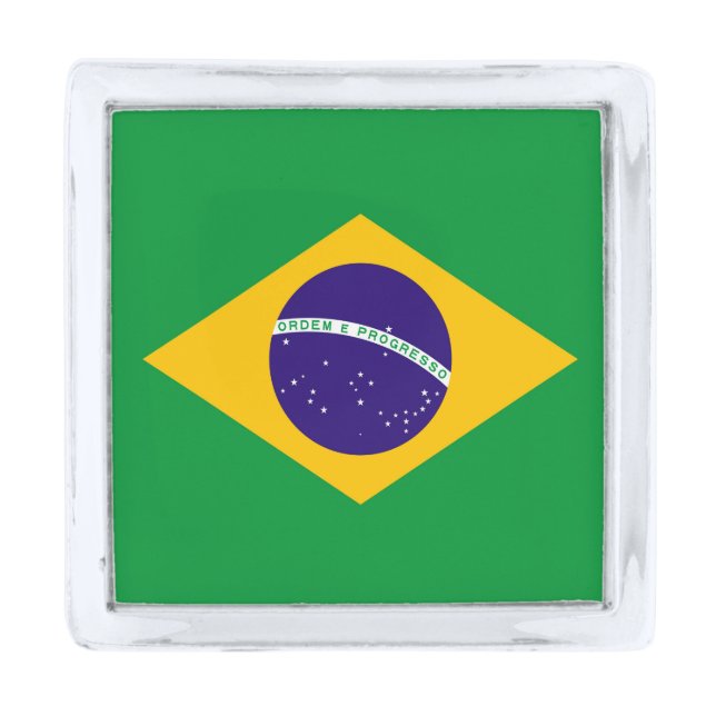Brazil Flag Silver Finish Lapel Pin (Front)