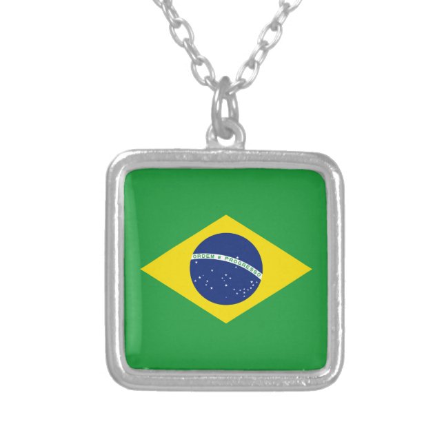 Brazil flag silver plated necklace (Front)