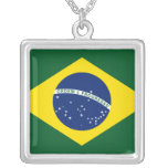 Brazil Flag Silver Plated Necklace at Zazzle