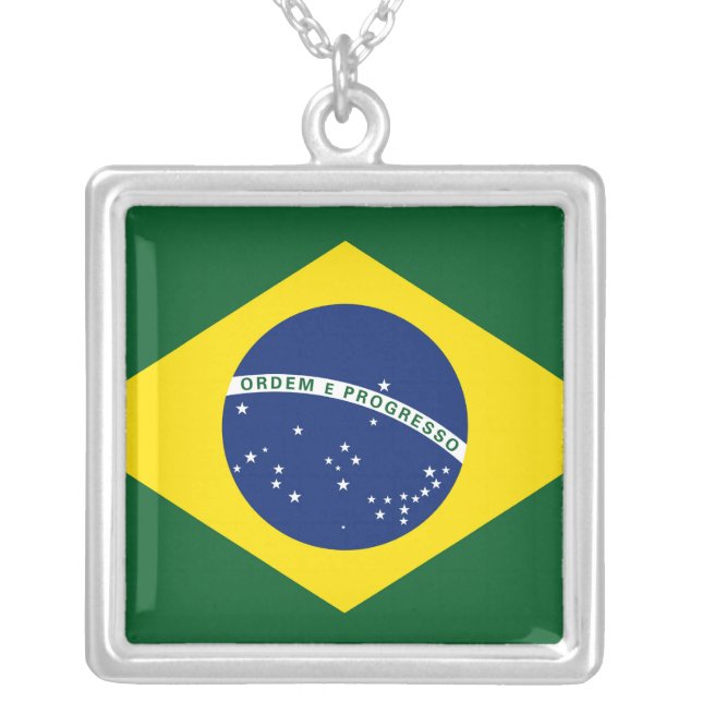 Brazil flag silver plated necklace (Front)