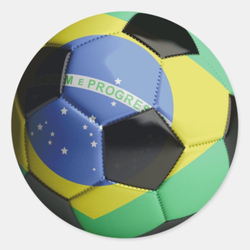 Brazil Flag Soccer Ball Classic Round Sticker