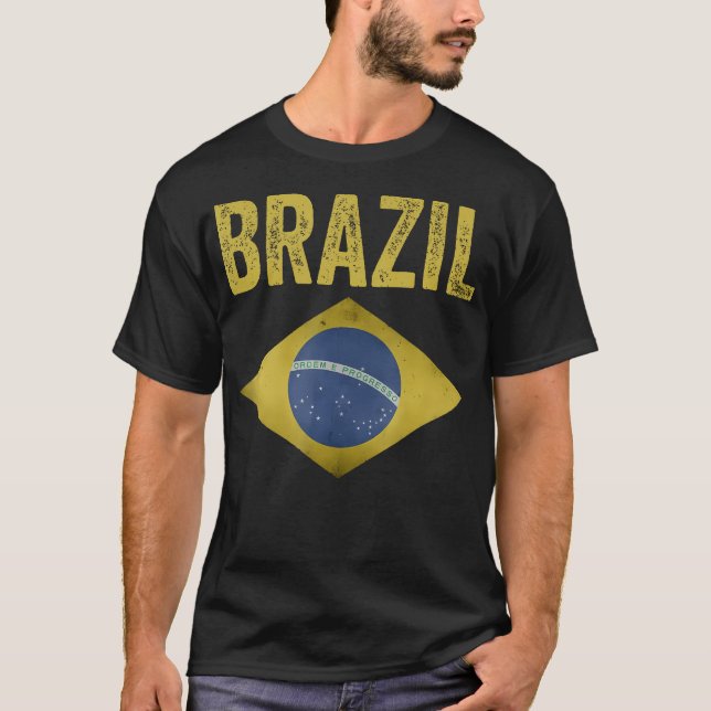 Brazil Flag Soccer Brazilian Football Vintage T-Shirt (Front)